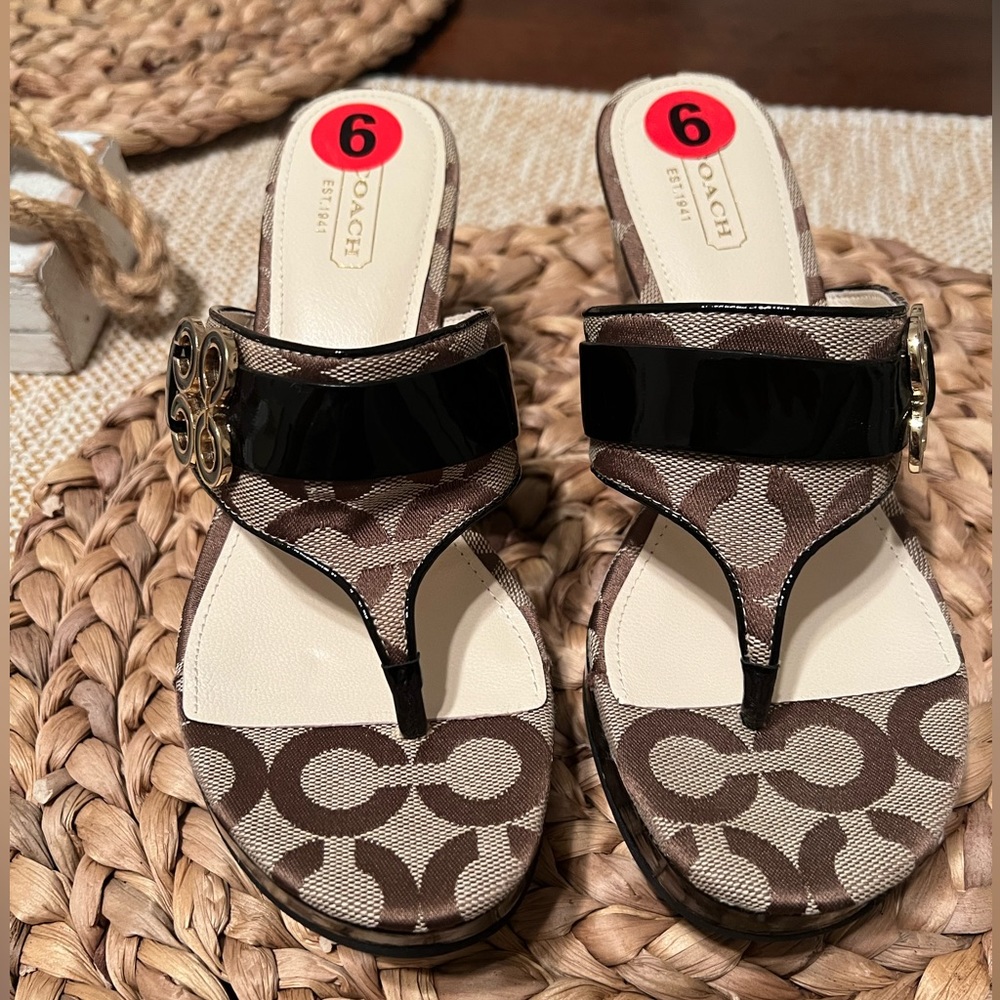 Coach Brown and Black Wedge Sandals